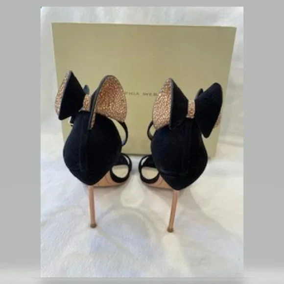 SOPHIA WEBSTER BLACK VELVET PINK GLITTER HIGH HEEL - Picture 3 of 5